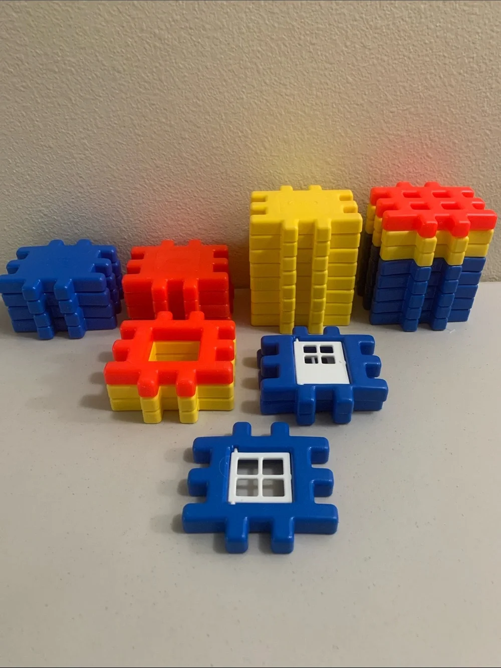 Vintage Little Tikes Wee Waffle Blocks Large 30 Piece Lot 4”X4” Red Yellow Blue
